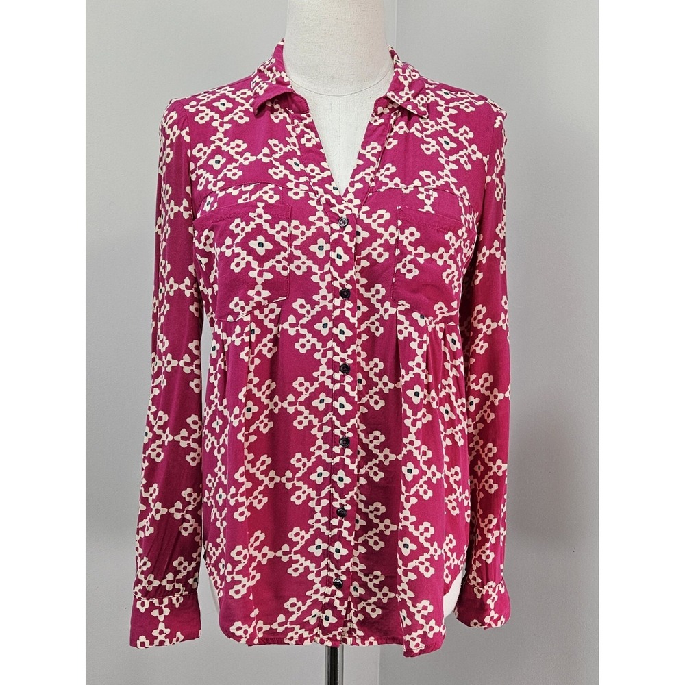 Maeve Anthropologie Magenta Geometric Floral Button Down Blouse Top Pink Size 0